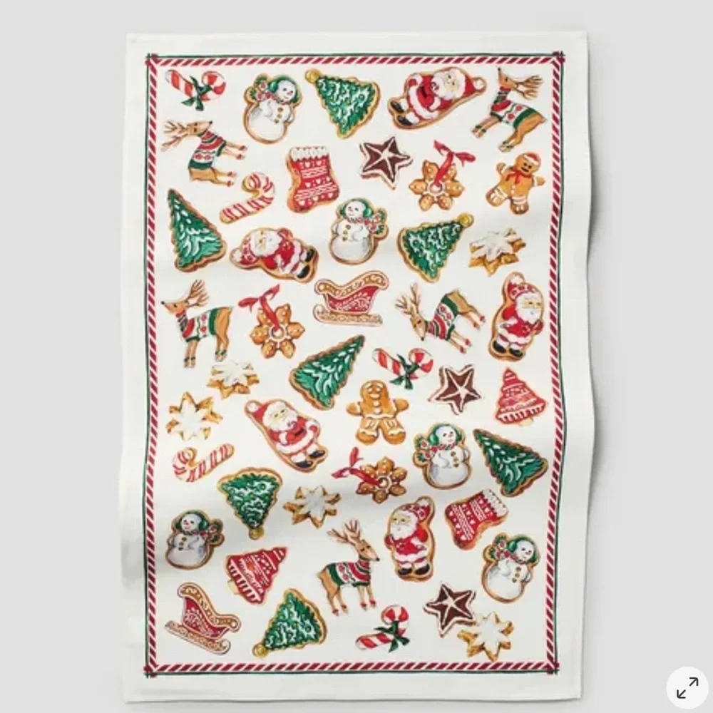 Bundle of 2 Sur La Table Gingerbread Cookies Winter Botanical Kitchen Towels